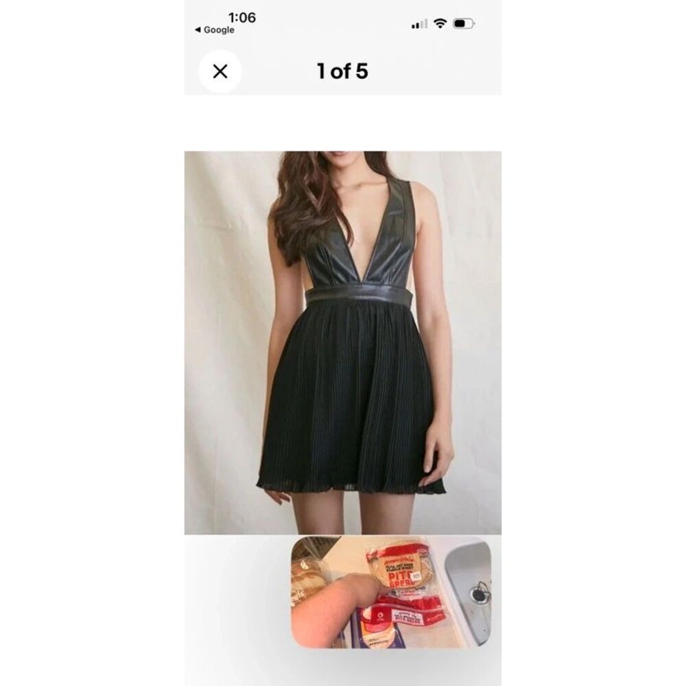 Forever 21 Deep V Faux Leather Dress Small